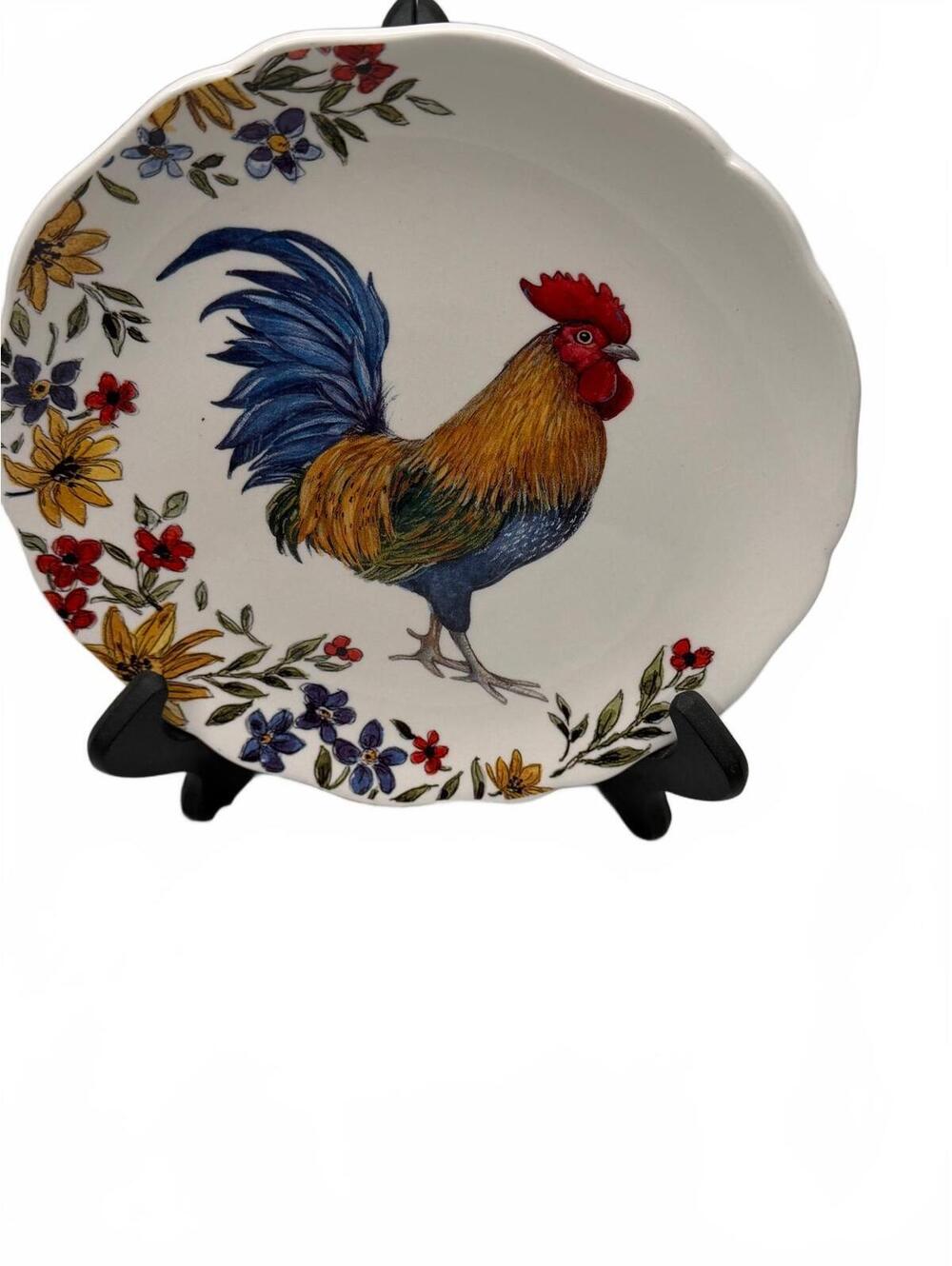 Cracker Barrel Stoneware Rooster Plate with Scalloped Edge, Dishwasher and Micow